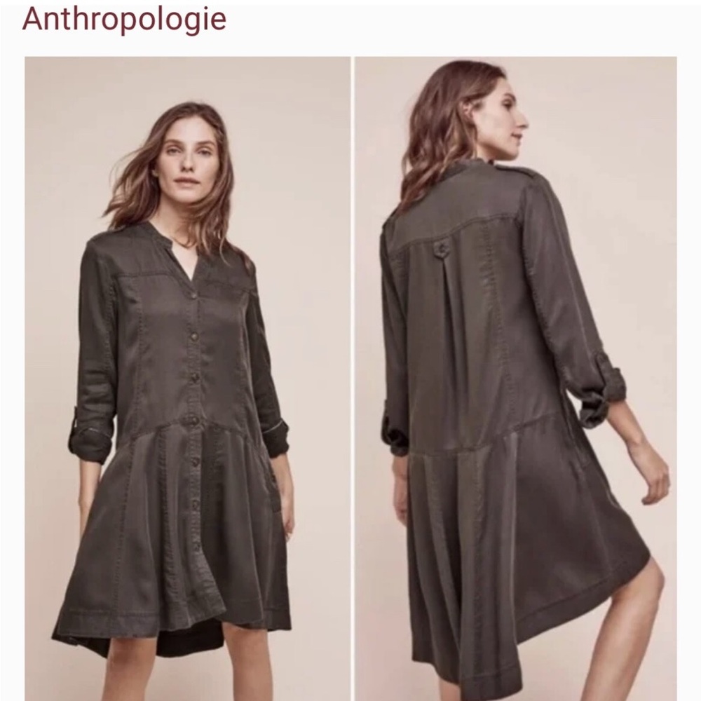 Anthropologie Charcoal olive Button-Up Dress